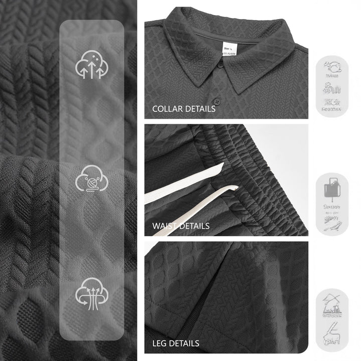 Herren nan Jacquard-strikset med polokrave, afslappet pasform og lige bukser Skovae