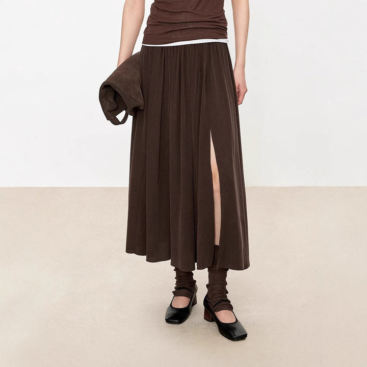 Dame flydende midi-nederdel i let chiffon med elastisk talje og elegant fald Stilla