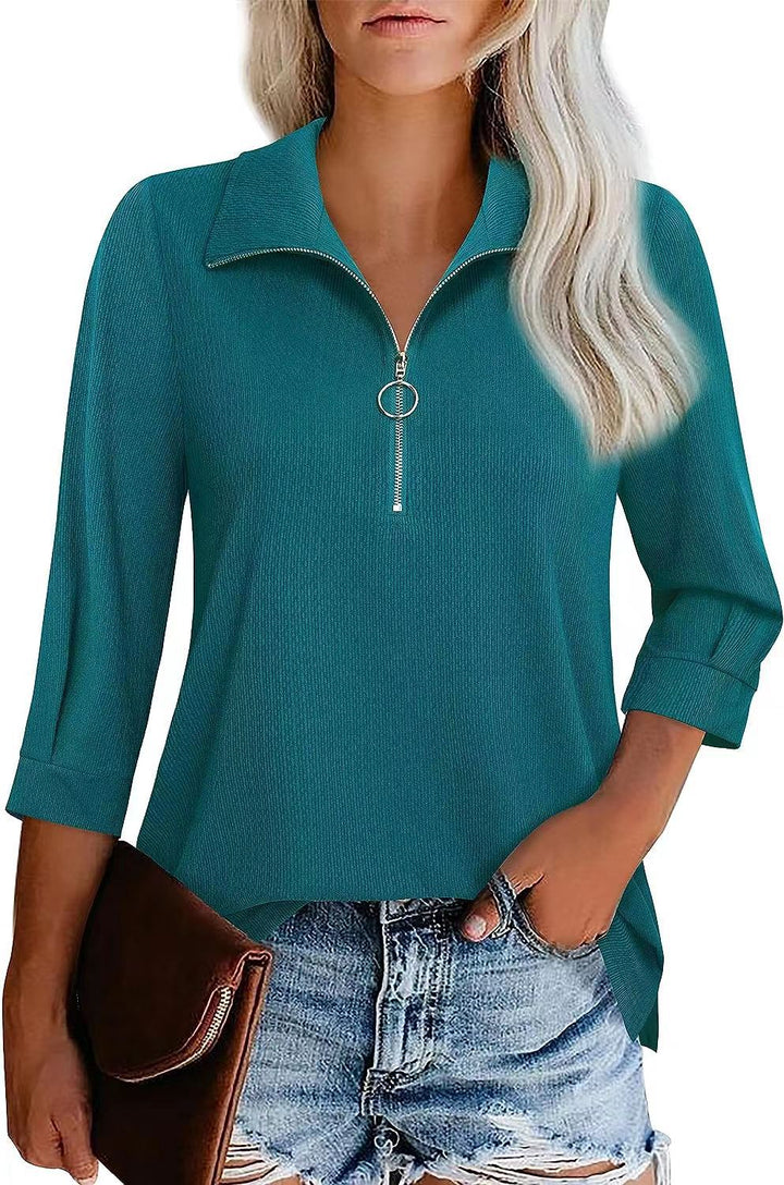 Dame afslappet polo-shirt med halvmandslås og moderigtigt design Stilla