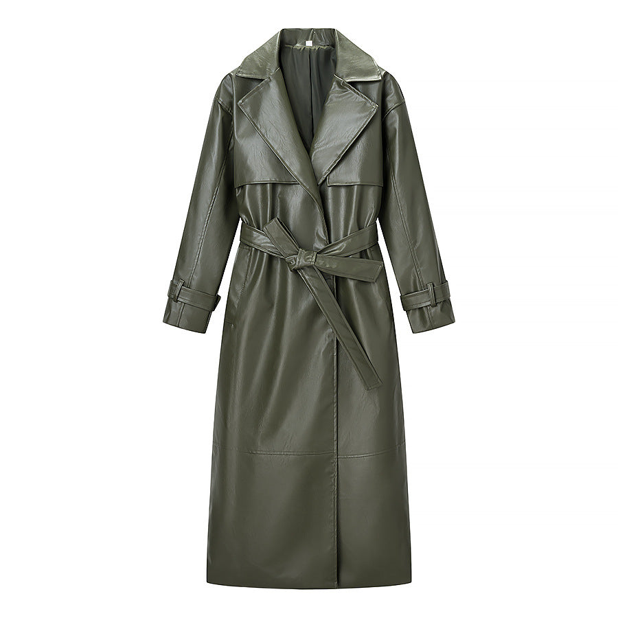 Kvindernes elegante trenchcoat i moderne look med faux læder og talje bælte Stilla