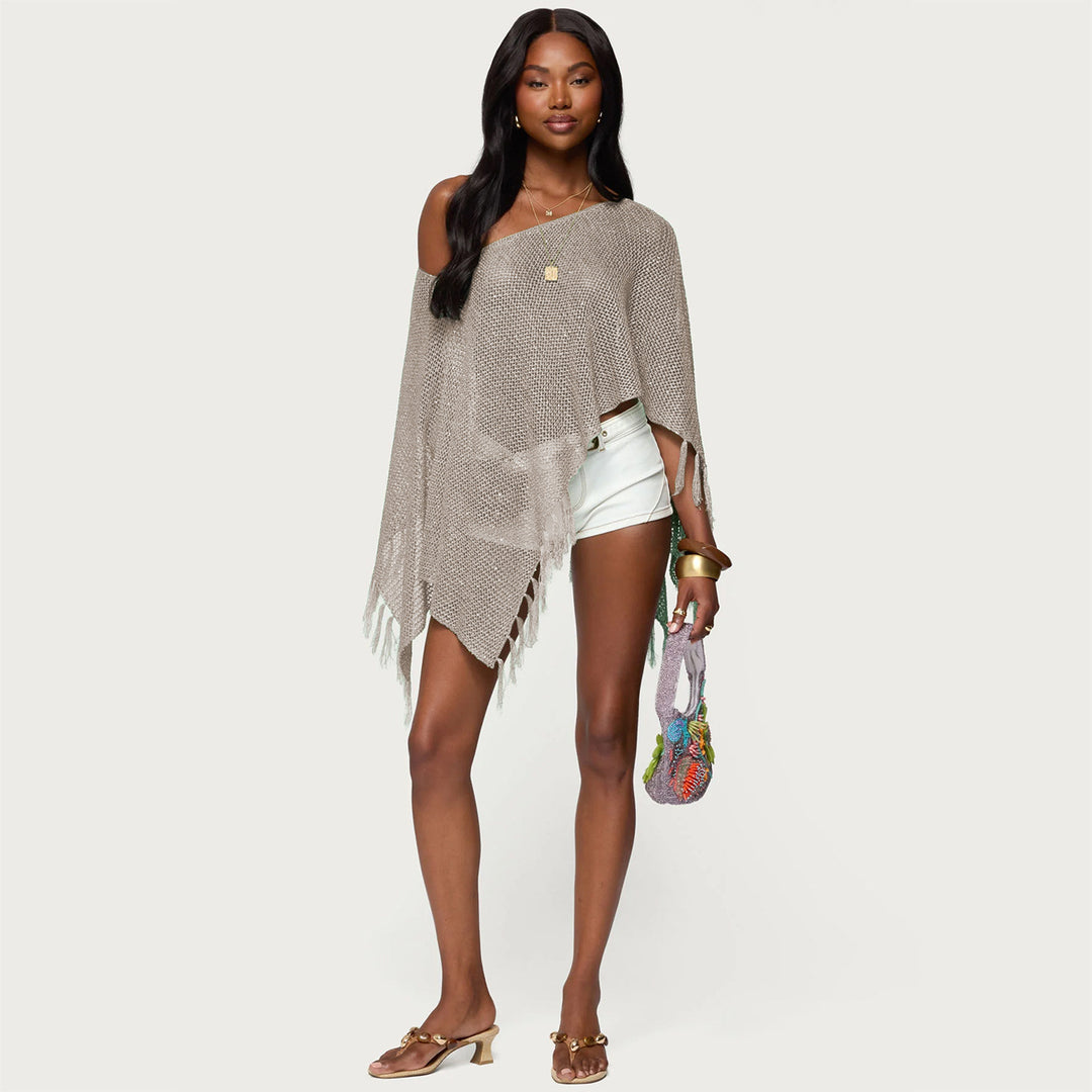 Dame stilfuld poncho med frynser Skovae