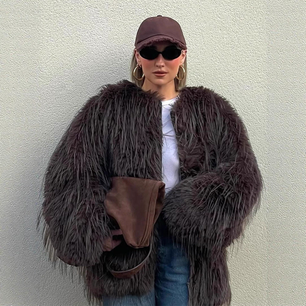 Dame Oversized Kunstpelsjakke Stilla