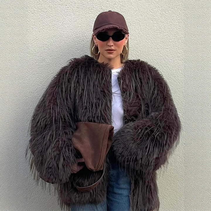 Dame Oversized Kunstpelsjakke Stilla