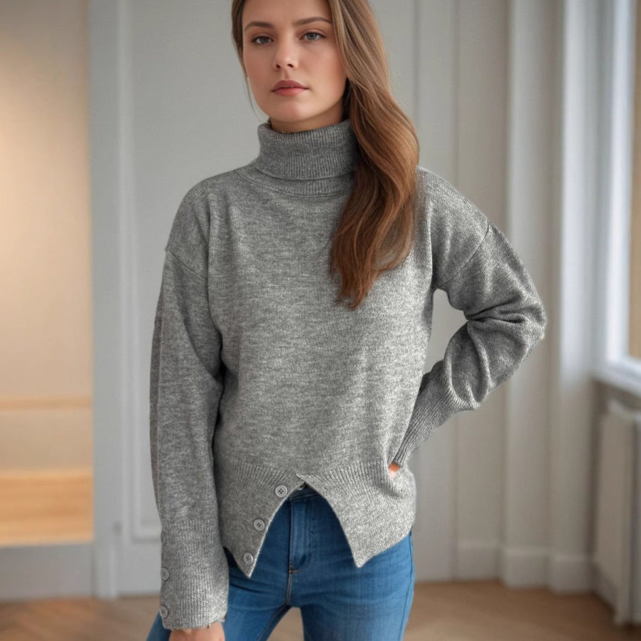 Kvinders hyggelige turtleneck sweater med knapdetaljer Stilla