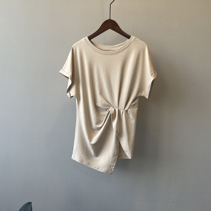 Dame afslappet knude t-shirt lavet af kvalitets bomuld med rullet ærme Stilla