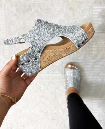 Damer Glamourøse Wedge-sandaler med funklende rhinestone-dekorationer Stilla