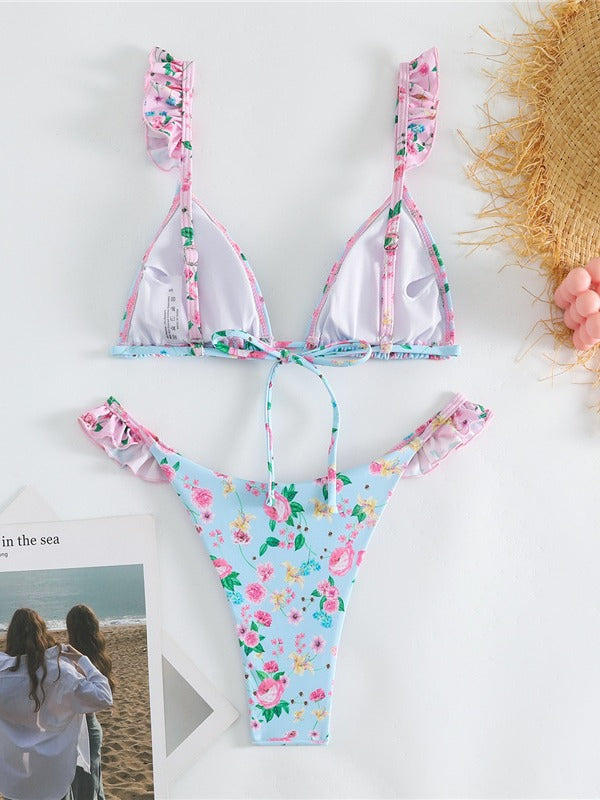 Dame Volants Floral Trekant Bikini Sæt Stilla