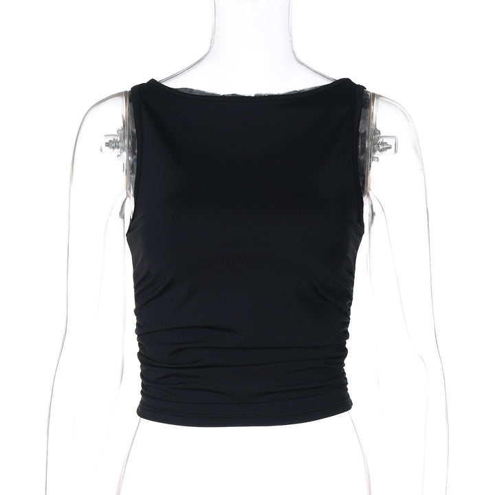 Dame Bodycon top med højt lukket design og raffinerede draperinger Stilla