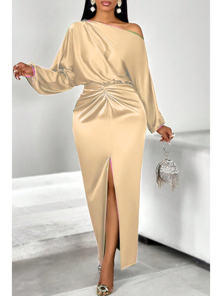 Dame Elegant off-shoulder Maxikjole med rynk og split Stilla
