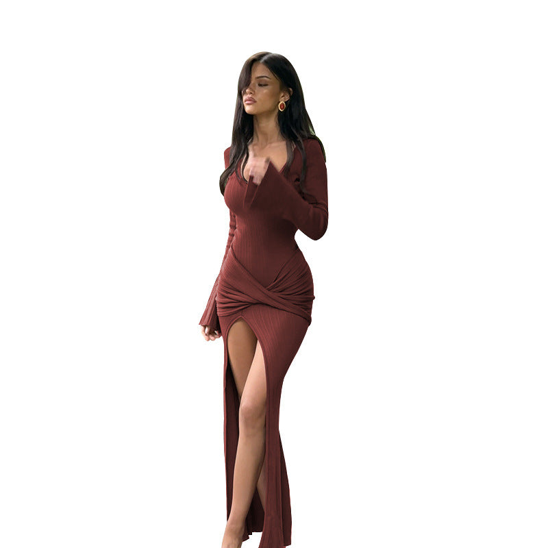 Kvinders Bodycon Maxi Kjole med Slids og Wrap Detalje