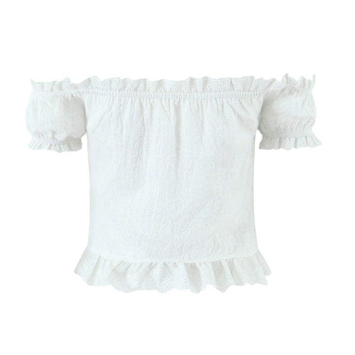 Damer rynket bluse med off-shoulder design og dekorative knapdetaljer Stilla