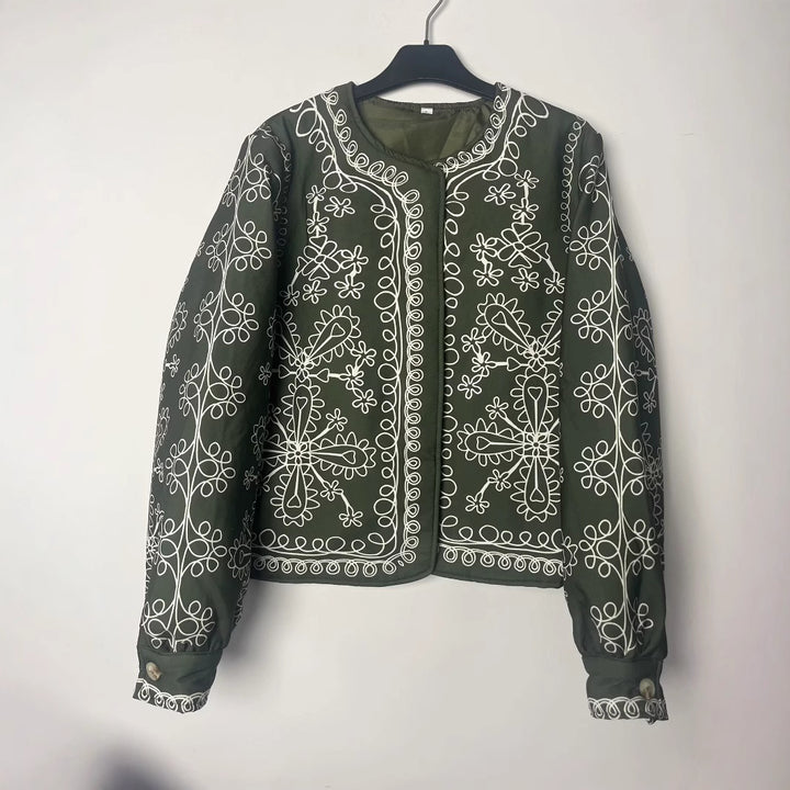 Kvinders patchwork designjakke med blomster mønster og elegante applikationer Stilla