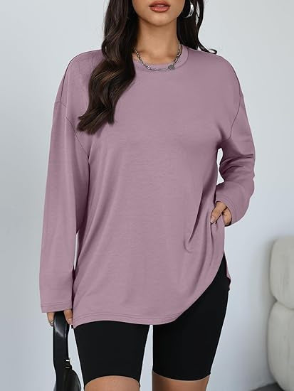 Kvinders Casual Langærmet T-Shirt med Side Slids Stilla