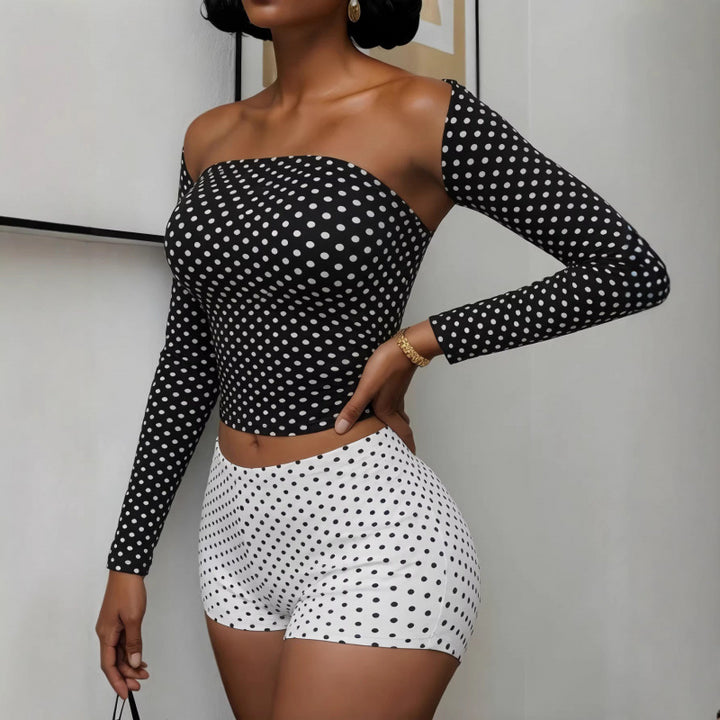 Damen Polka-Dot Oberteil und Shorts Set Skovae