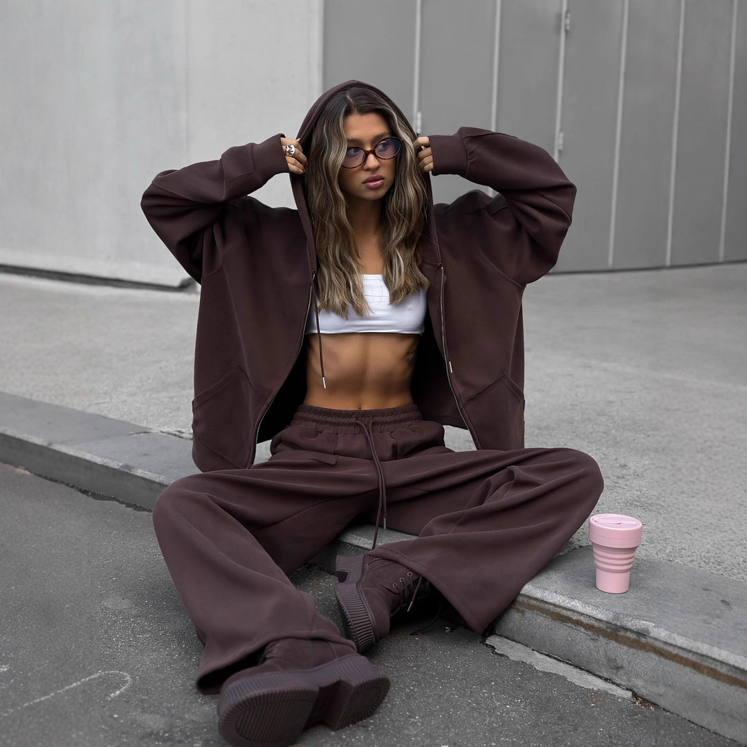 Dames mønstret oversized sweatshirtjakke med bred pasform og elastisk kant Skovae