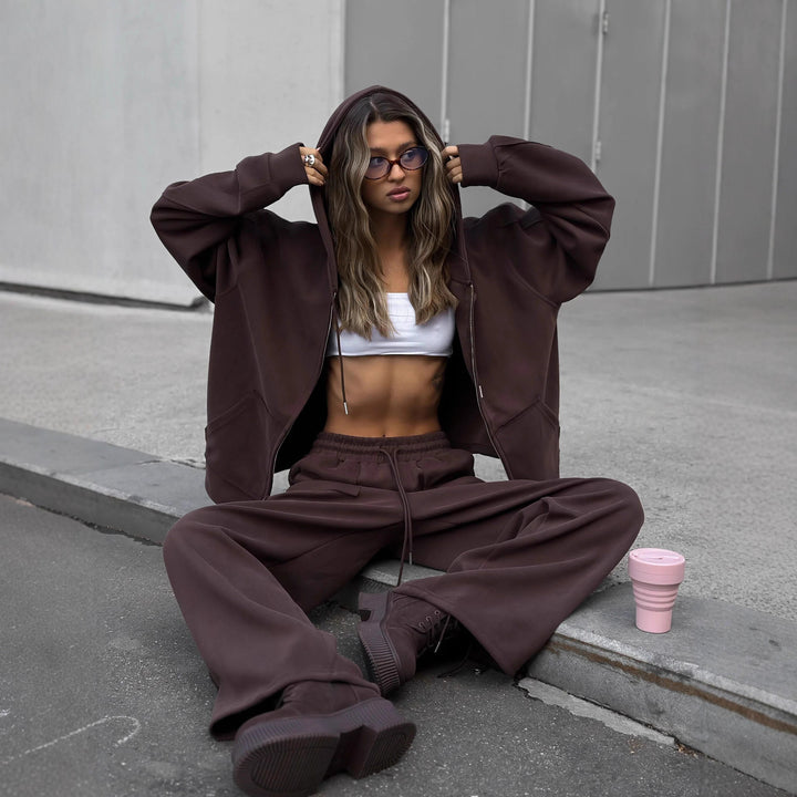 Dames mønstret oversized sweatshirtjakke med bred pasform og elastisk kant Skovae