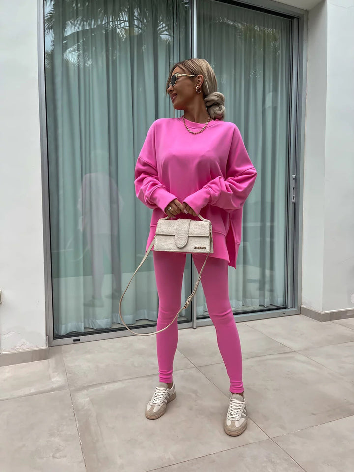 Kvinders afslappede sportslounge sæt med løs sweatshirt og figursyet leggings Skovae
