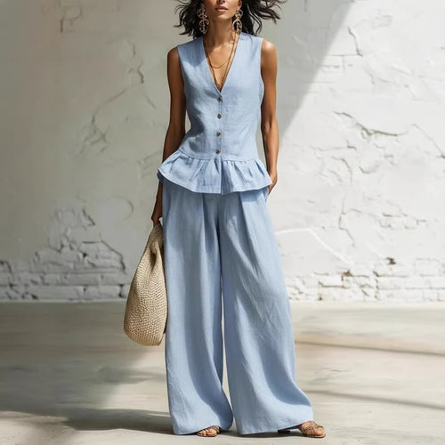 Dame casual jumpsuit med peplum skæring og knapdetaljer Skovae