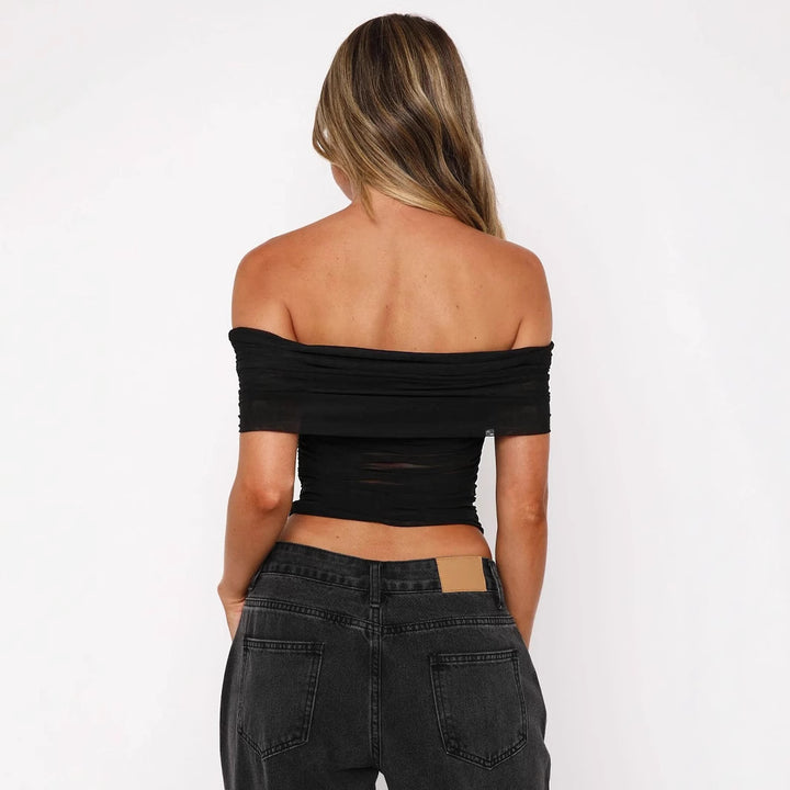 Dame Off-Shoulder Top med raffinerede draperingselementer og elastisk linning Stilla
