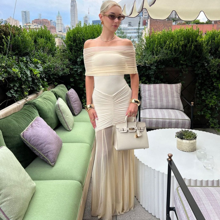 Dame Elegant Maxi-kjole med skulderfri design og rynker Skovae