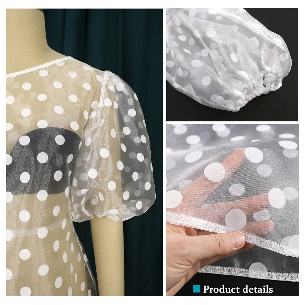 Damer Legesløs Bluse med gennemsigtige Polka-prikker Design og Puffærmer Skovae