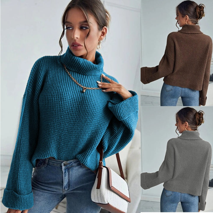 Kvinders strikkede sweater med høj krave og teksturerede ærmer Stilla