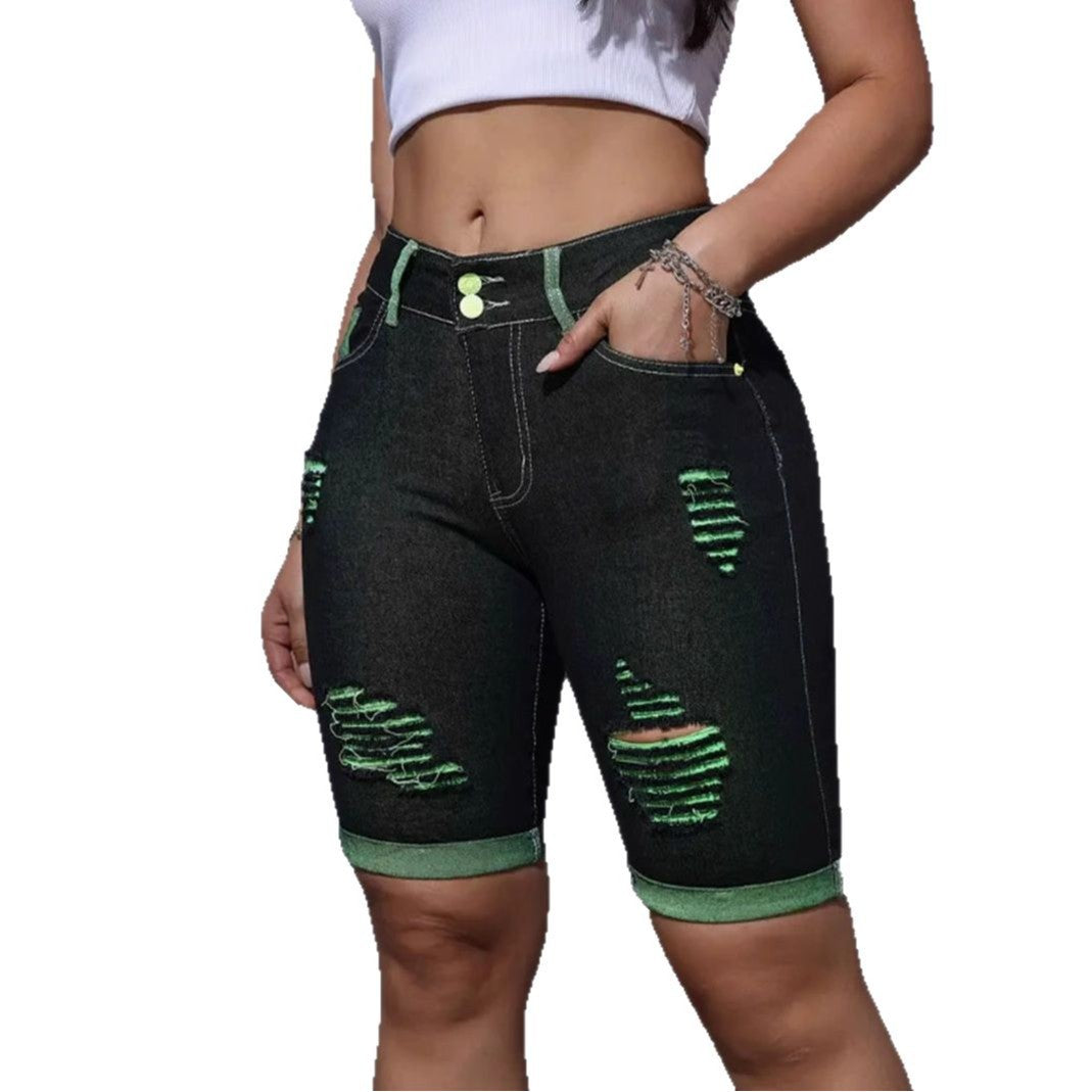 Kvindernes ødelagte denimshorts med høj talje og neonlys Stilla