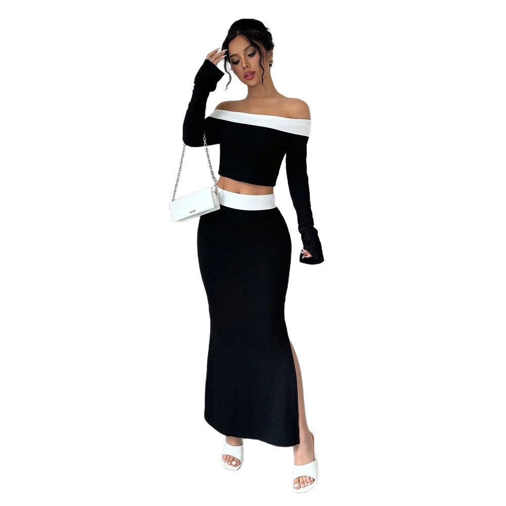 Kvinders Crop Top og Maxi Nederdel Sæt med Off-Shoulder Design Stilla