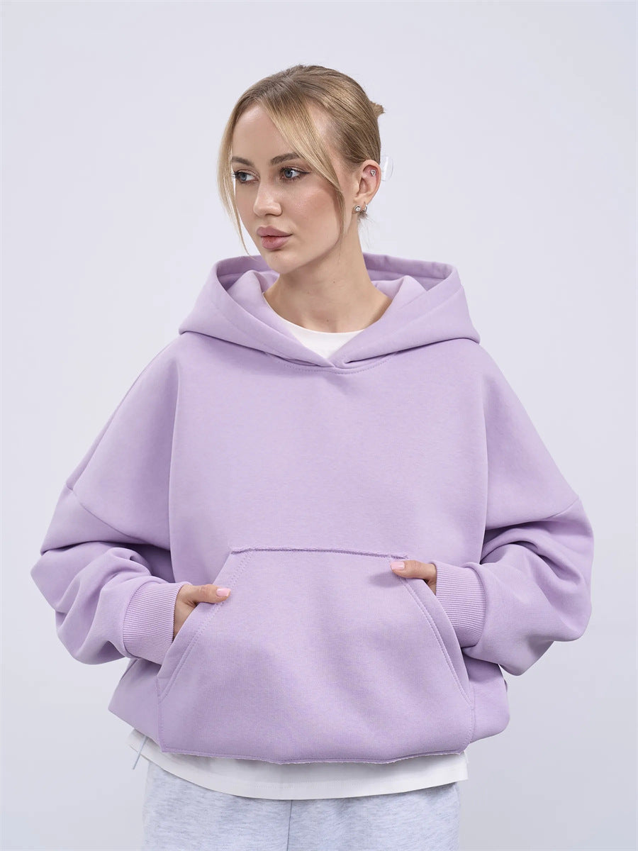 Dame oversized hoodie med kængurulomme og elastiske manchetter
