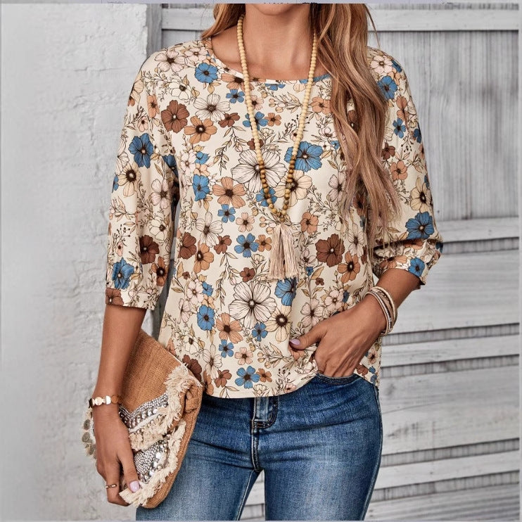 Damebluse med blomsterprint Stilla