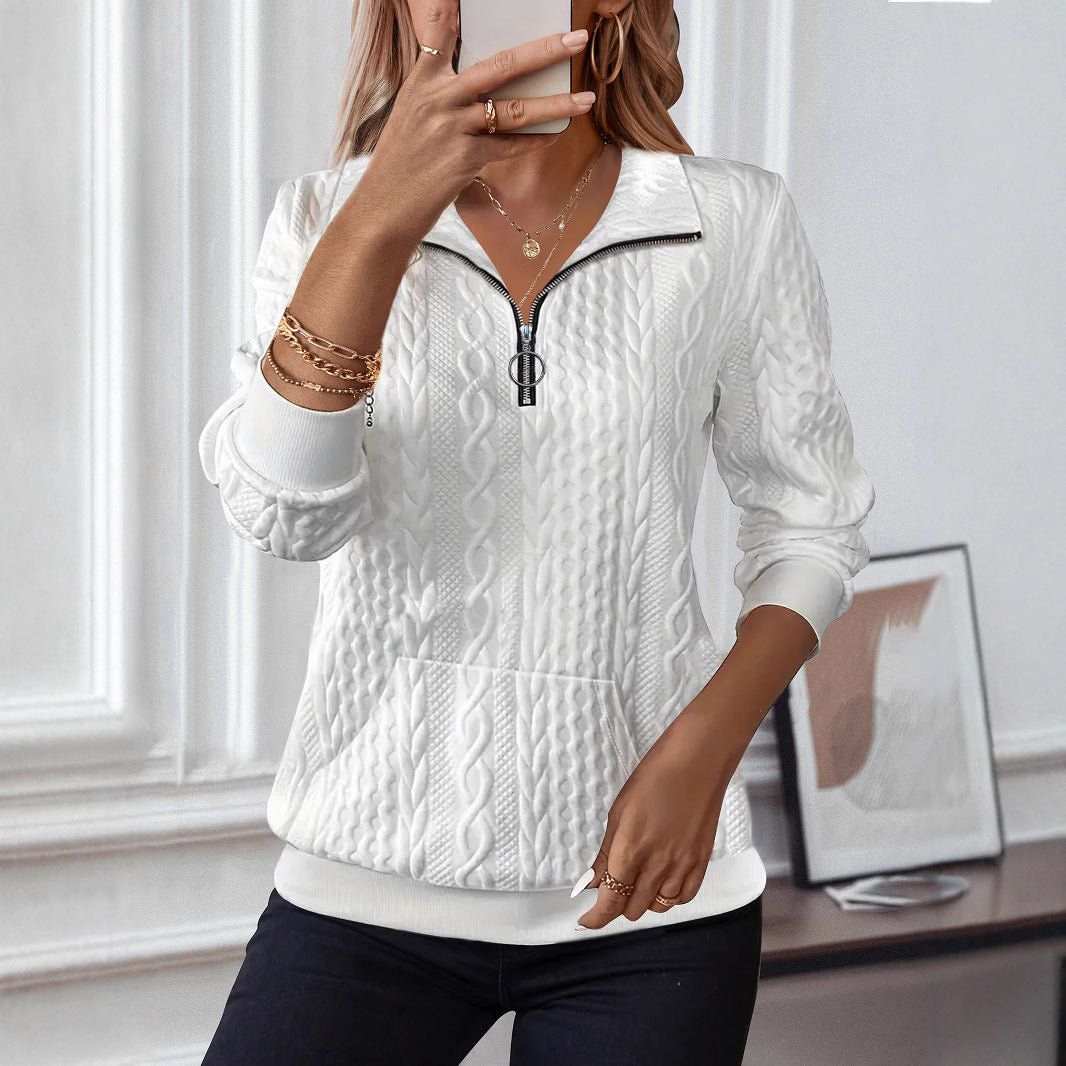 Dame strik pullover med struktureret design og halv lynlås Stilla
