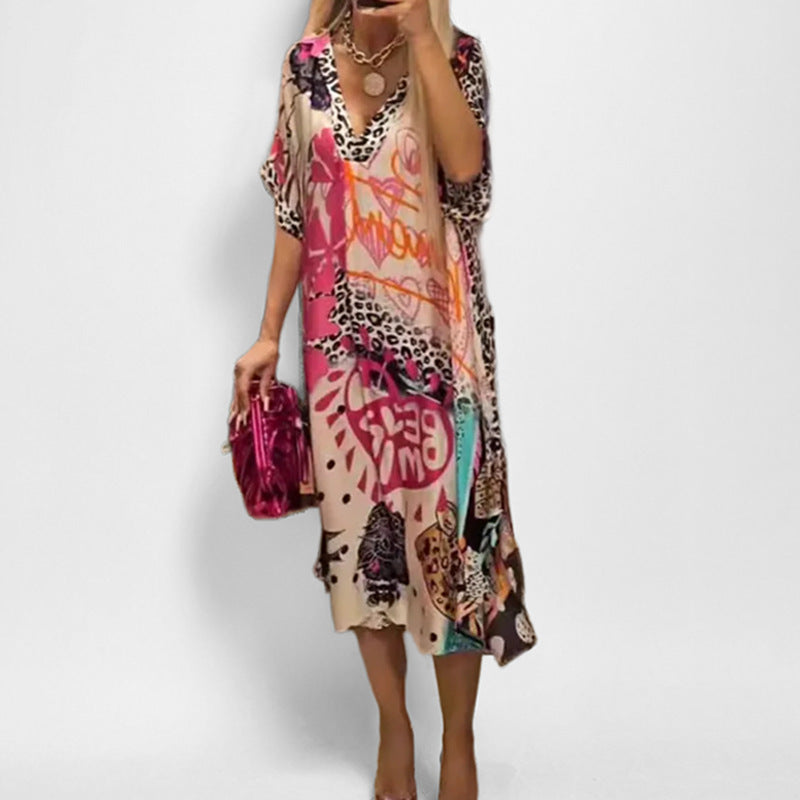 Dame Kaftan Kjole med moderne grafikdesign og løst snit Stilla