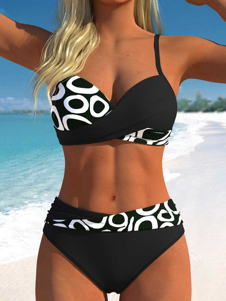 Dame Bikini-Sæt med blomster-wrap-mønster og behagelige high-waist-trusser Skovae