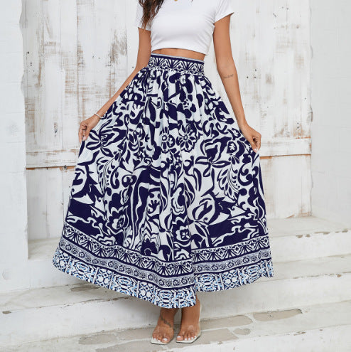 Dame blomsterprint maxi nederdel Stilla