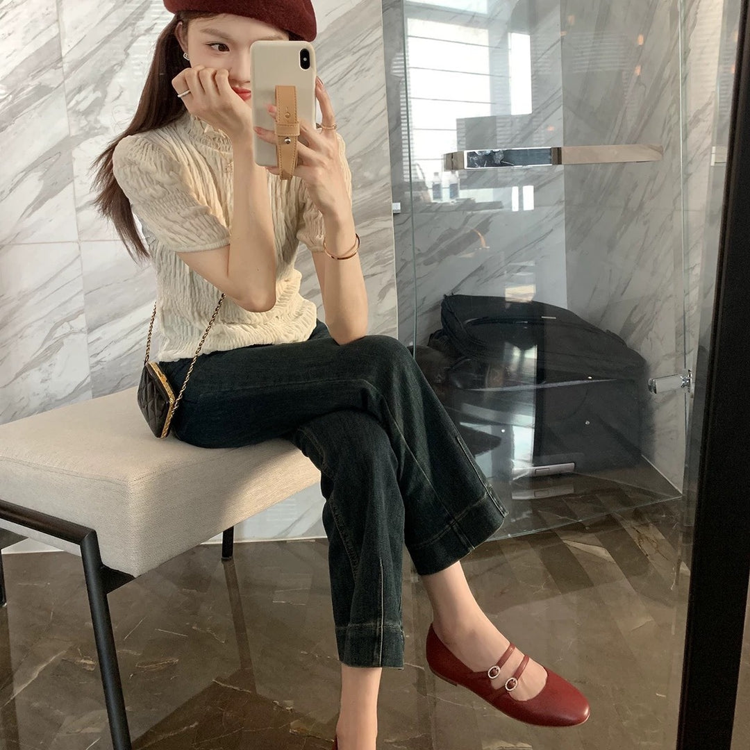 Dame elegante Mary Jane Ballerinas med dobbelt rem og glitrende detaljer Stilla