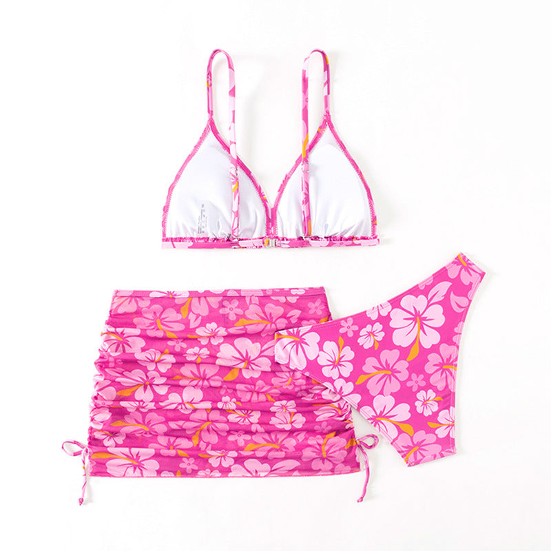 Dame bikini sæt med legesyg blomsterprint og justerbart skørt Stilla