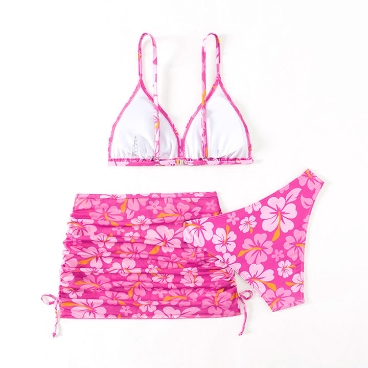 Dame bikini sæt med legesyg blomsterprint og justerbart skørt Stilla