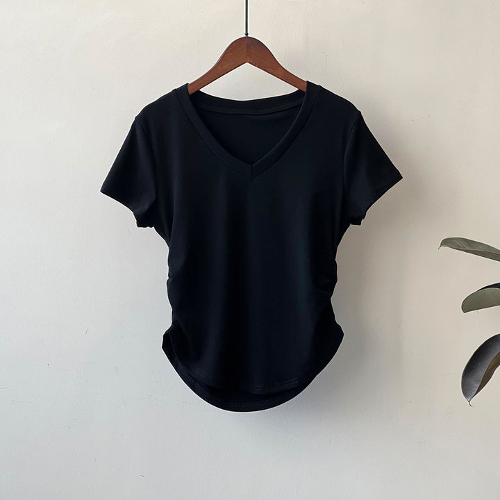 Dame V-hals T-shirt med afslappet silhuet og kvalitets bomuldsblanding Stilla
