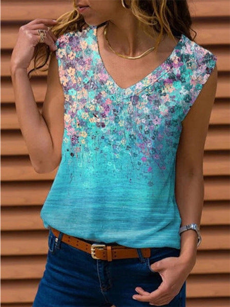Dame V-hals bluse med blomstret design Stilla