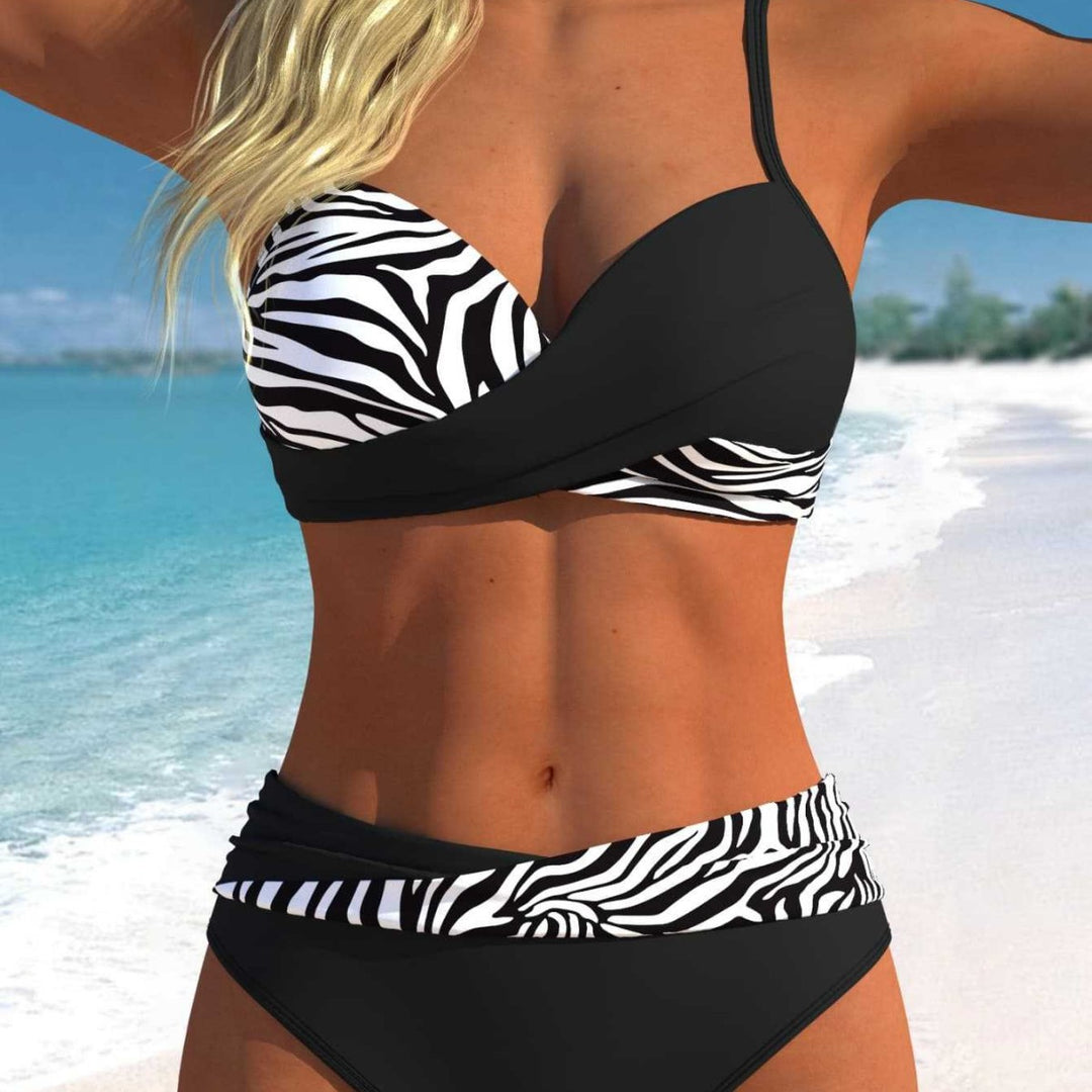 Dame Bikini-Sæt med blomster-wrap-mønster og behagelige high-waist-trusser Skovae