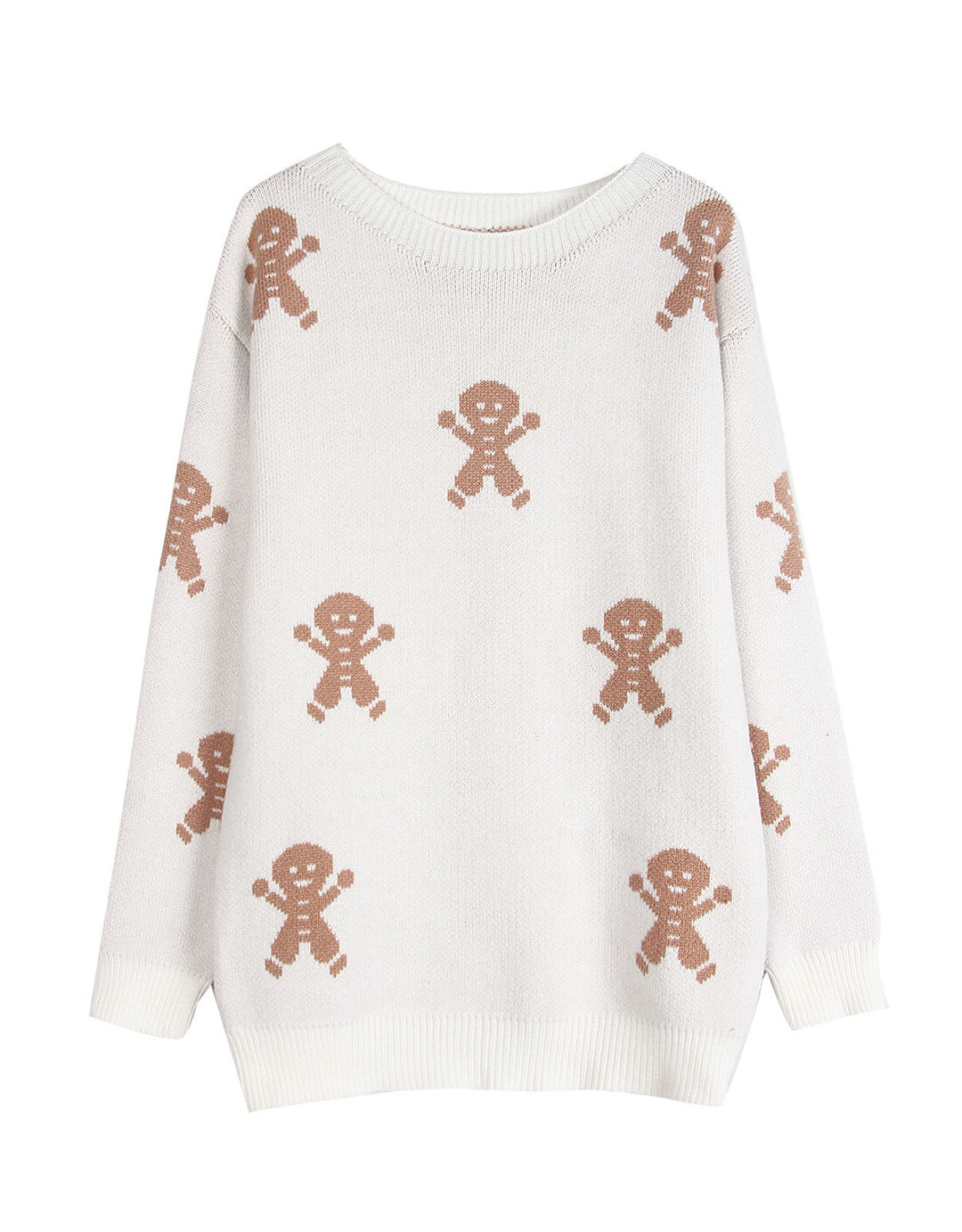 Kvindelig strikket sweater med festligt ingefærbrødsmotiv og løs pasform Stilla