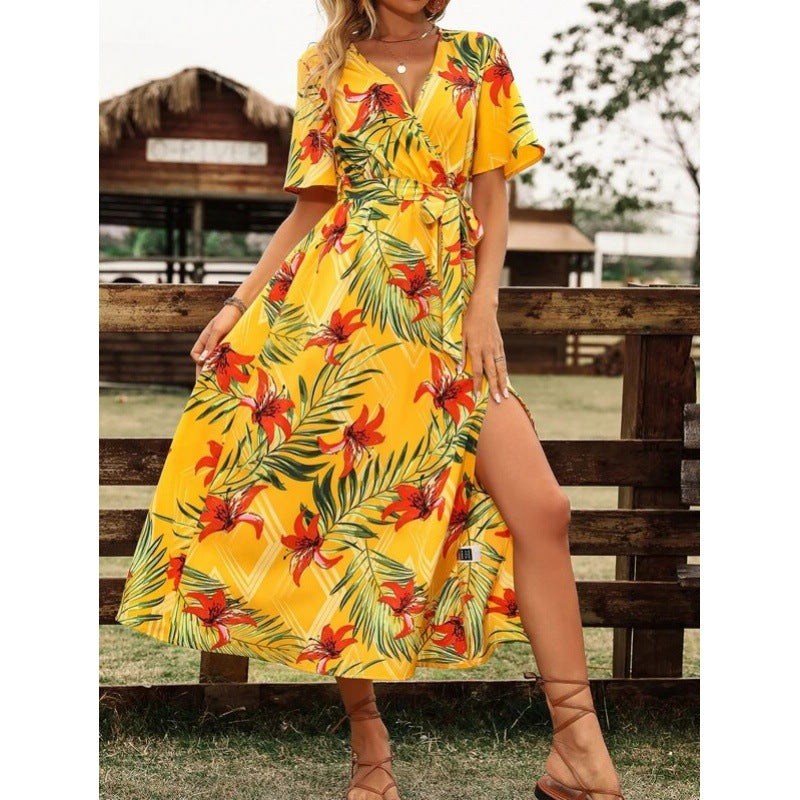 Dame Blomsterprint V-hals Maxi Kjole Stilla