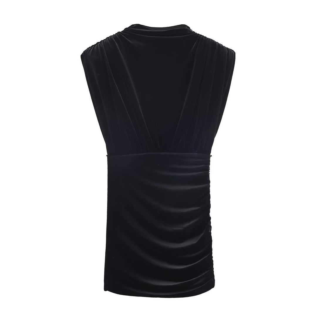 Dame elegant top med indpakningsdesign og luksuriøs drapering Skovae