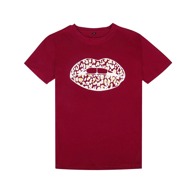 Damer Grafiktryk T-shirt med Leopard Kiss Design Stilla