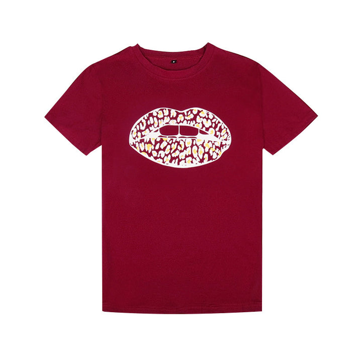 Damer Grafiktryk T-shirt med Leopard Kiss Design Stilla