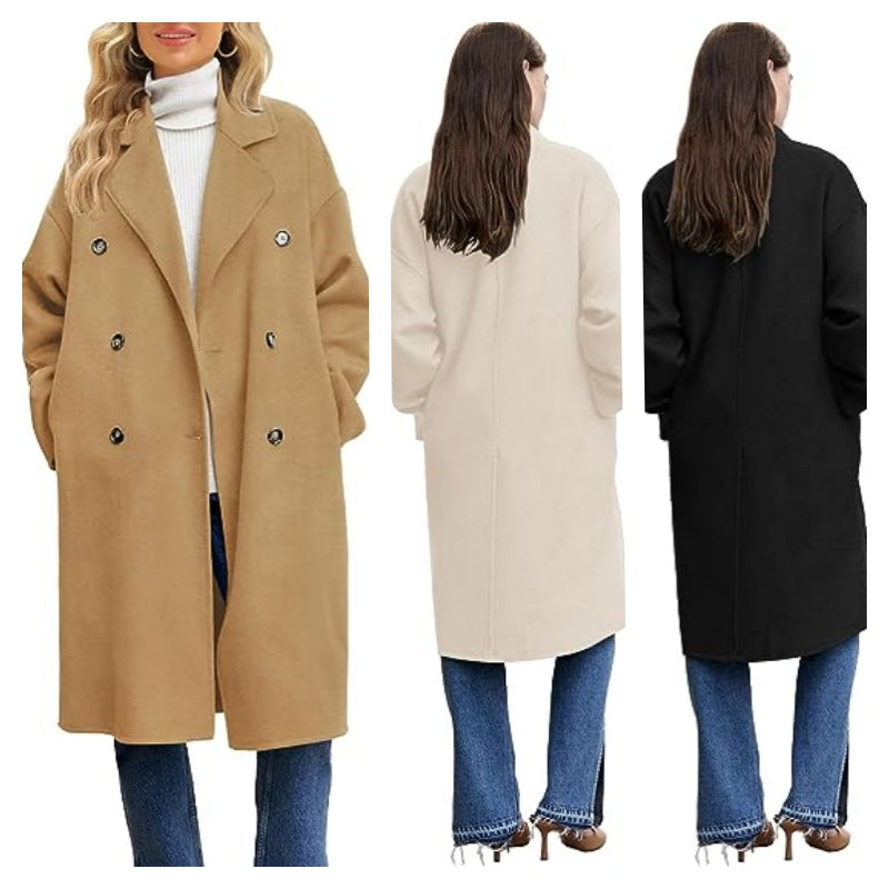 Dame elegant trenchcoat med dobbelt knappelukning og rummelig skæring Stilla