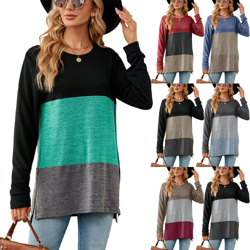 Dame Lang Sweater med moderne farveblokdesign og side slidser Stilla