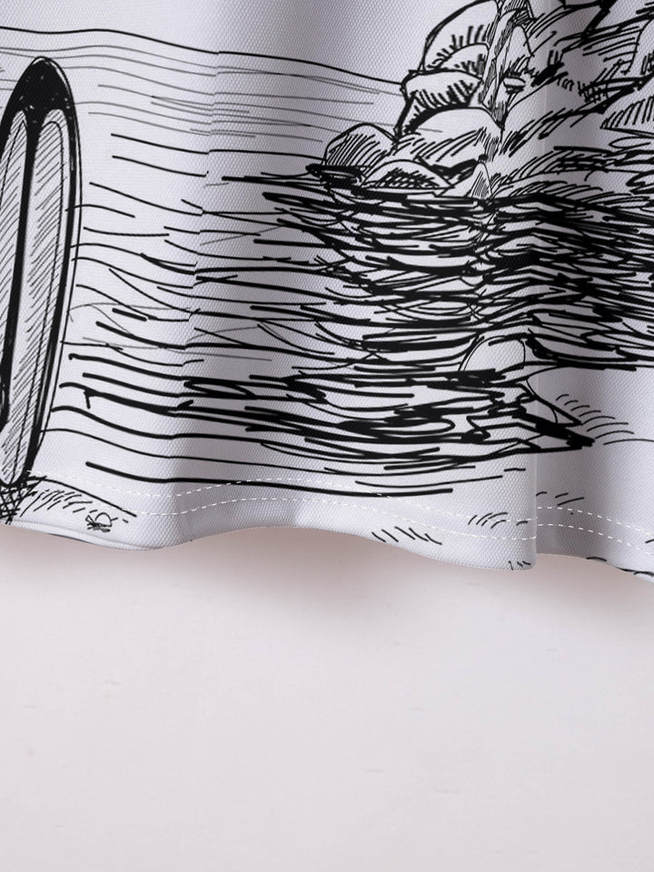 Herre polo shirt med kreativt surfer- og palmemotiv Stilla