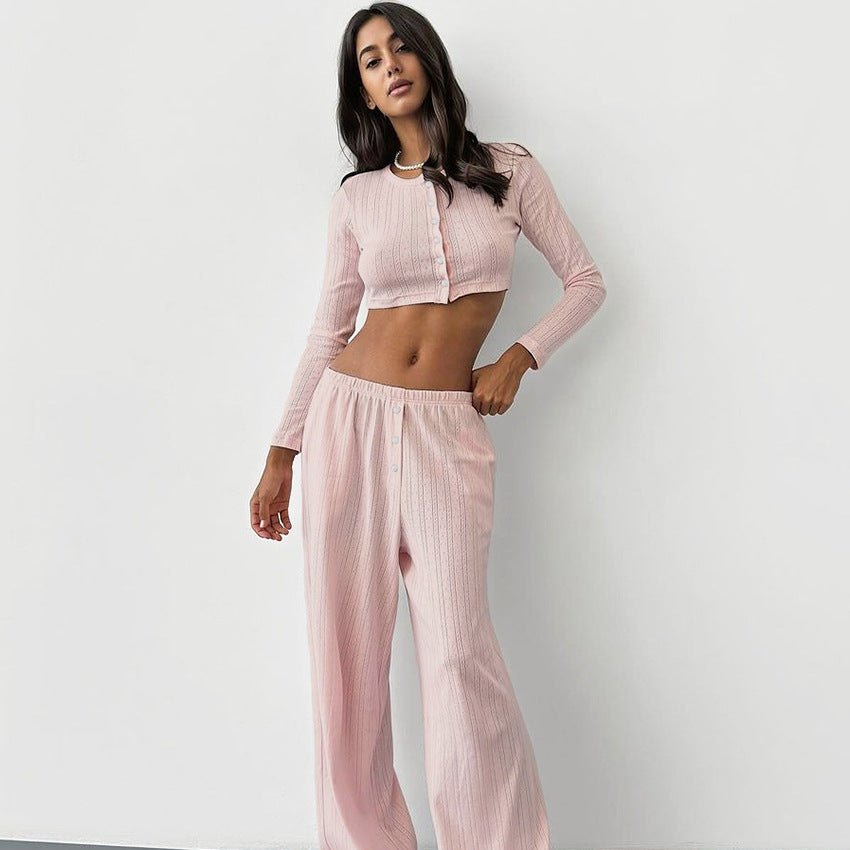 Dame Cropped Pullover og brede Bukser Sæt Stilla
