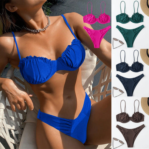 Dame Push-Up-Bikini med rynker og justerbare stropper Skovae